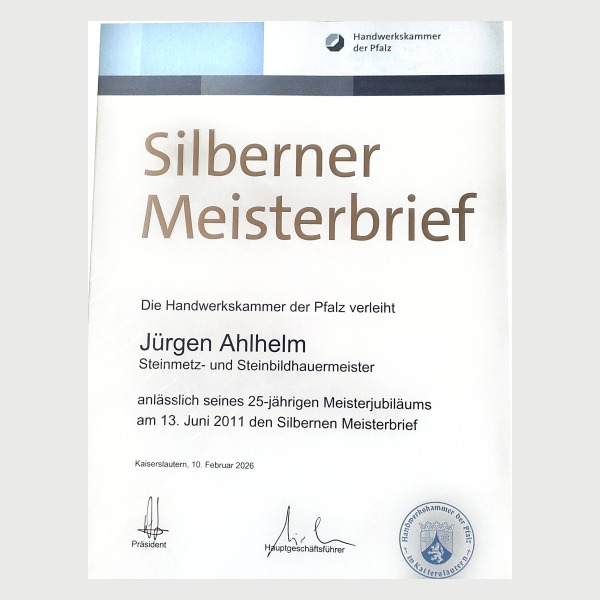 Meisterbrief Ahlhelm Steinmetzbetrieb